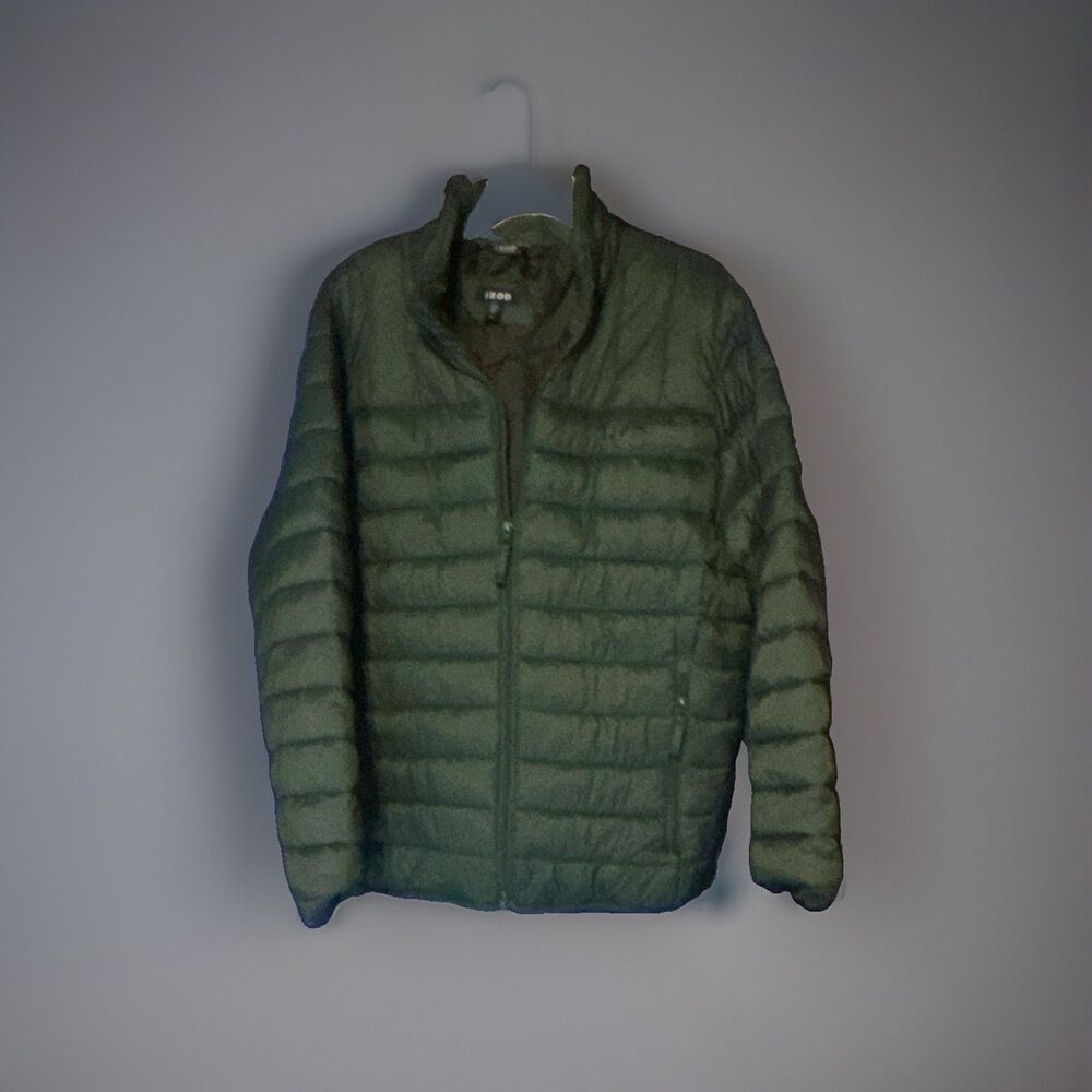 IZOD Men's Green Lightweight Puffer Jacket Full Zip Stand Collar Size XL